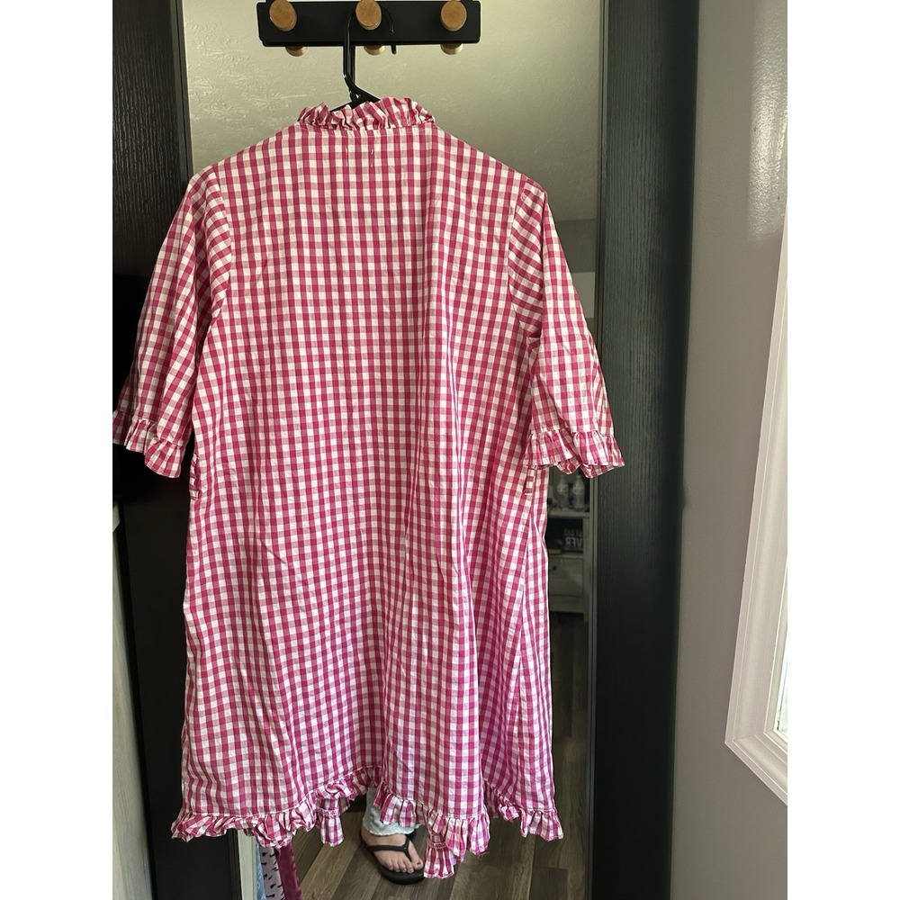 MSC Pink Gingham Ruffle Robe S/M Lightweight Cottagecore Missing The Belt - Picture 7 of 7